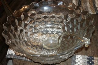 Huge 26 Lb Fostoria Punch Bowl On Stand - American Clear Pattern W/ Glass Ladle