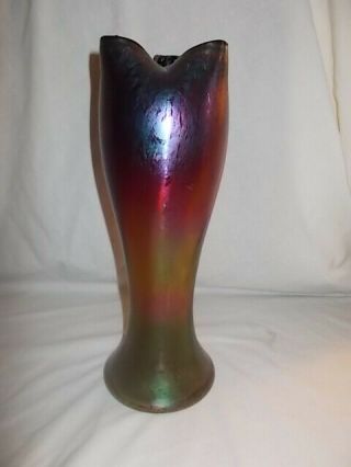 Czechoslovakia Rindskopf " Pepita " Tall Iridescent Art Glass Vase,  12 3/4 "