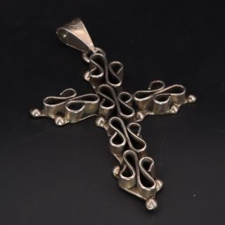 Vtg Sterling Silver - Mexico Taxco Spiral Scroll Cross Religious Pendant - 16.  5g