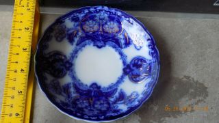 Wharf Pottery England Seville Pattern Flow Blue Gold Semi Porcelain Saucer
