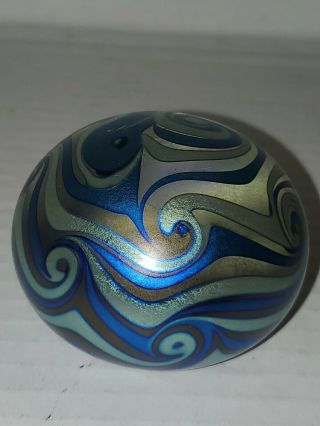 Charles Lotton 1984 Paper Weight Multicolor Art Glass Hand Blown Half Sphere