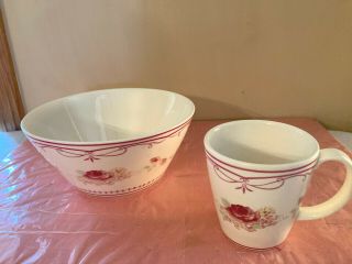 Waverly Garden Room Vintage Rose Coffee Cup Mug Serving Bowl Set 2 Dishes
