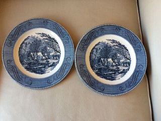 2 Royal China Currier Ives Blue Old Grist Mill 10 Dinner Plates