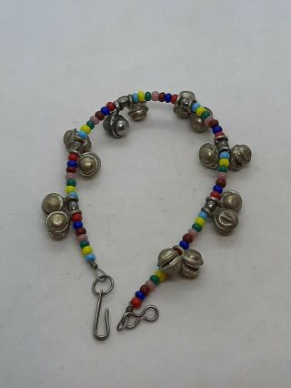 Vintage Artisan Colorful Bead Silver Tone Belly Dance Bell Charm Bracelet