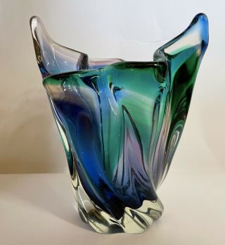 Hineri Iwatsu Kamei Japan Rainbow Art Glass Vase Home Decor