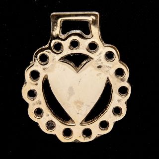 Vintage Solid Brass Heart With Pierced Holes Surround Horse Brass