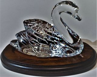 Waterford Crystal Art Glass Swan Figurine Sculpture W/wooden Base Signed 1996