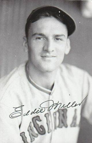 Eddie Miller Autographed Vintage Cincinnati Reds Rowe Postcard Size Photo