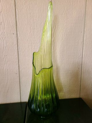 Vtg Mcm Mid Century Green Art Glass Stretch Swung Vase 22 " Tall Le Smith Viking