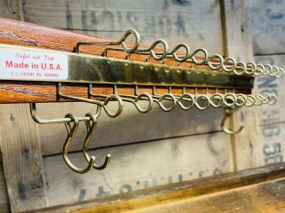 Vintage Wood And Brass Tie Rack Hanger 28 Hooks Closet Organizer Wall Mount Usa
