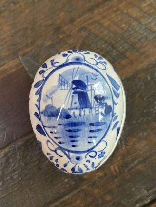 Delft Blue Egg Shape Trinket Box Oval Lid Windmill Holland Hand Painted,  33