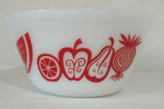 Rare Federal Glass Fruit Fare W/ Red Sliced Onion Mixing Bowl Pyrex Milk Glass