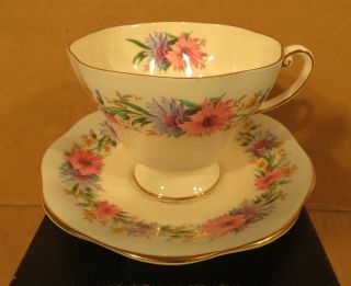 Foley Cornflower Blue Rim Teacup And Saucer / Made In England