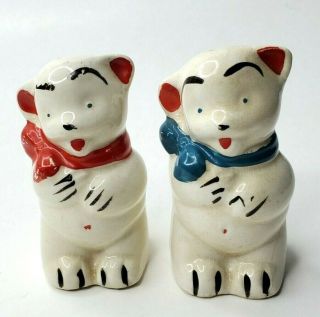 Vintage Shawnee Pottery Bears With Bows Salt And Pepper Shakers
