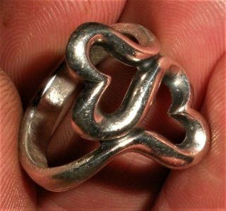 Vintage Signed Sterling Silver James Avery Double Heart Ring Size 7 Vafo