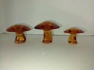 Set Of 3 Viking Glass Amber Mushrooms Small,  Medium And Large.