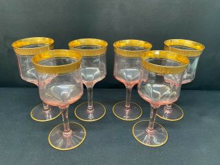 Set Of 6 Tiffin - Franciscan " Valencia Pink " Optic Goblets 6 3/4 " Tall