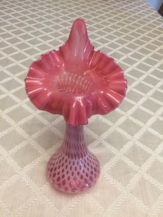 Fenton Cranberry Opalescent Honeycomb Jack In The Pulpit Vase - Daisy Fern