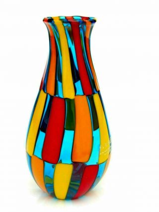 Signed Murano Ballarin Art Glass Pezzato Mazzega Freeform Vase Luxurious