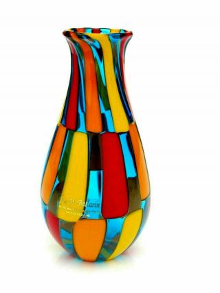 Signed Murano Ballarin Art Glass Pezzato Mazzega Freeform Vase Luxurious 3