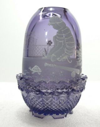Fenton Glass Purple Fairy Lamp Boy With His Bat & Turtle Hand Painted - Signed
