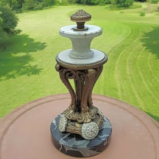 Vintage Ornate Lamp Vase Urn? Base W/marble 7×4 " Iron Or Heavy Metal Greek Style