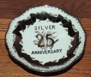 VINTAGE NORCREST B - 196 25th SILVER ANNIVERSARY WEDDING BELLS PEDESTAL CAKE PLATE 2