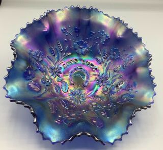 Carnival Outstanding Electric Blue Northwood Good Luck Ruffled Bowl