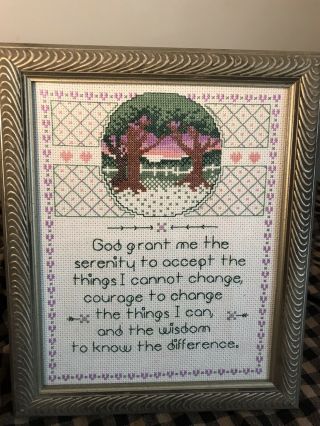 Vintage Lovely Serenity Prayer Sampler Counted Cross Stitch Completed & Framed