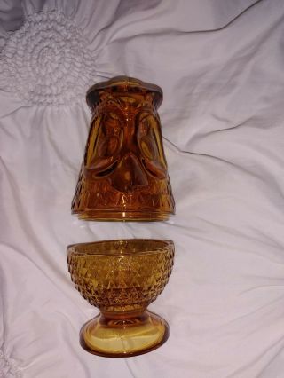 Mcm Viking Art Glass Amber Hoot Owl Fairy Lamp Courting Votive Candle Holder