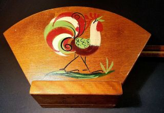 Vintage Country Farmhouse Rustic Wood Handpainted Rooster Napkin - Mail Holder