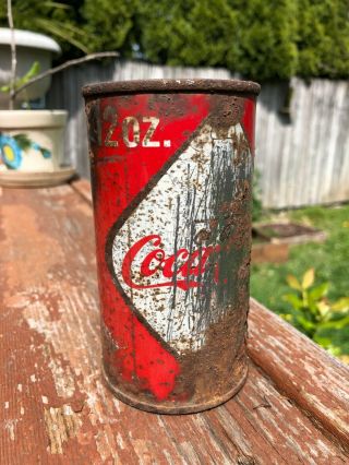 Old Vintage Coca Cola Coke Diamond Bottle Flat Top Soda Pop Can Metal 12 Oz