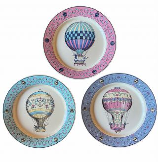 Lillian Vernon Set Of 3 Vintage Decorative Hot Air Balloon 7.  5 " Pastel Plates