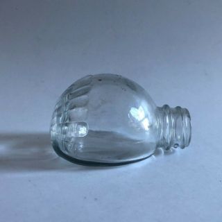Vintage Unique Clear Glass Flat Sided Round Bottle W/ Decorative Markings 3 "