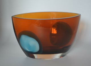 Waterford Crystal  Evolution  Amber And Turquoise Oval Bowl