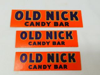 3 Vintage Old Nick Candy Bar Cardboard Advertising Signs 1940 