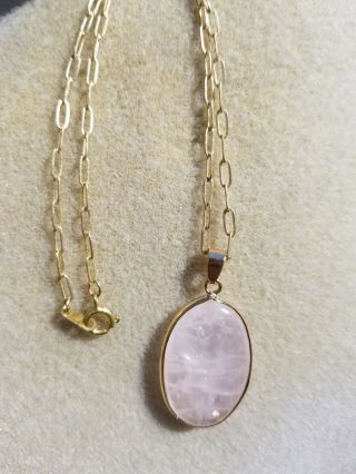 Rose Quartz Rock Crystal Necklace On Old Paper Clip Vintage Chain