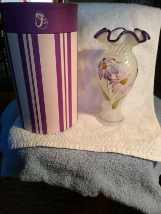 Fenton French Opalescent Spiral Optic Violet Crest Vase 2003 Double Signed Rare