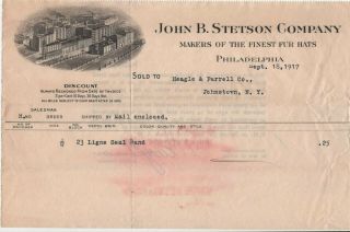 John B Stetson Company Philadelphia Pa Hat 1917 Vintage Illustrated Billhead