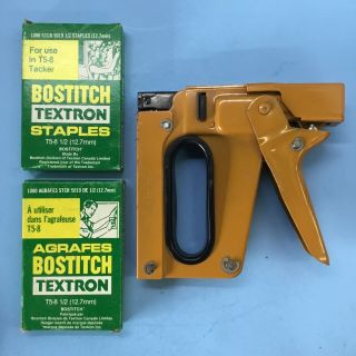 Vintage Bostitch T5 Tacker Stapling Heavy Duty Gun Mustard Yellow Made In Usa