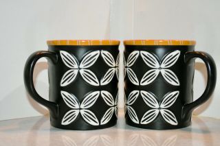 Starbucks Coffee Mugs,  Black & White Flower,  Bone China Vintage 2008 Set Of 2