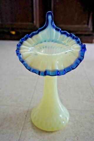 Fenton Vaseline Opalescent Fern And Daisy Jack In The Pulpit Vase 11 3/4 " H Lot2
