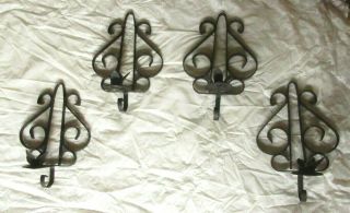 (2) Vintage Mid - Century Black or Cream Wrought Iron Wall Candle Holders Sconces 2