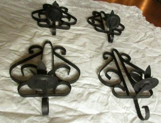 (2) Vintage Mid - Century Black or Cream Wrought Iron Wall Candle Holders Sconces 3