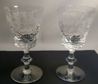 Set Of 2 Edinburgh Crystal Lochnagar Wine Water Goblet Cut Etched Grape Glass