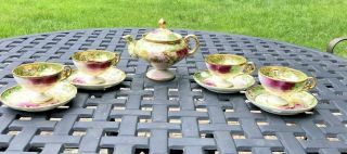 Stunning Japanese Nippon Moriage Hand Painted Roses Exquisite Teapot Set Teacups