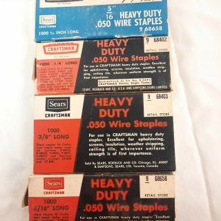 4 Boxes Of Vintage Sears Craftsman Heavy Duty Wire Staples 3 Have Some 1 Empty