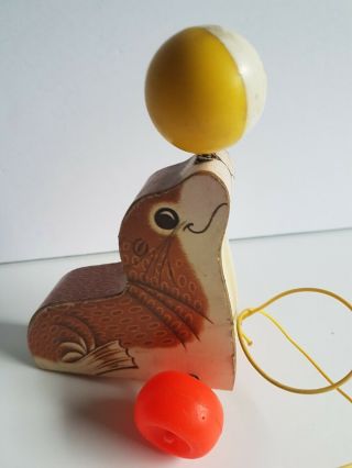 Fisher Price Wooden Seal Pull Toy 1978 Vintage 2