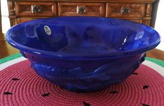Fenton Glass Blue Slag Atlantis Koi Fish Marbleized Periwi Bowl Rare Vintage