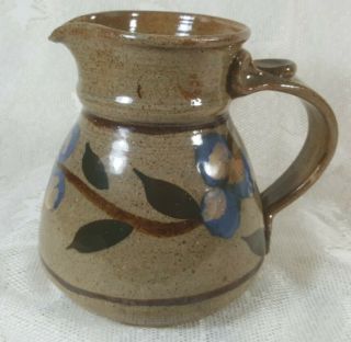 Vintage Hand Painted Stoneware Pottery Pitcher Glazed Pottery Signed Artist Wow